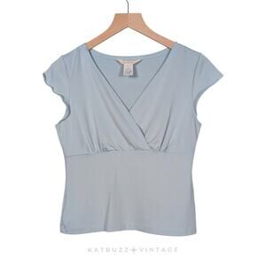 Vintage Y2K Babydoll Top PM Blue Pastel Short Sleeve Fairy Coquette Tee Feminine